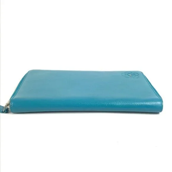 CHANEL Camellia CC CC Mark Zip Around Long Wallet Long Wallet Leather blue